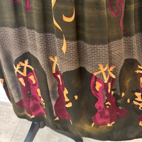 Molly Malloy petite Black and Multicolor Long Sleeve dancing lady Dress Sz 4P - Picture 3 of 15